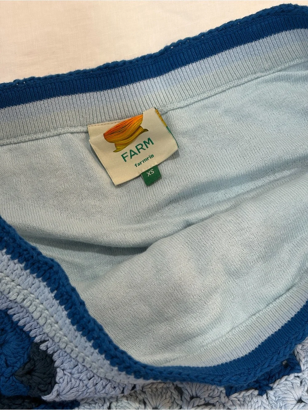 Farm Rio Blue Waves Crochet Mini Skirt w/ fish detail